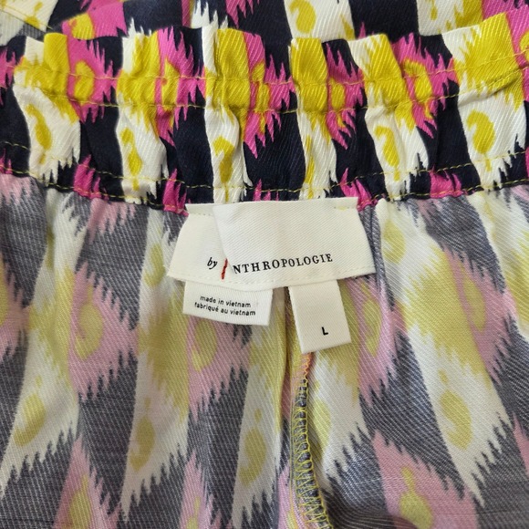Anthropologie Pink Yellow Ikat Geometric Paperbag Waist Shorts OB1613131 Large - Picture 3 of 9
